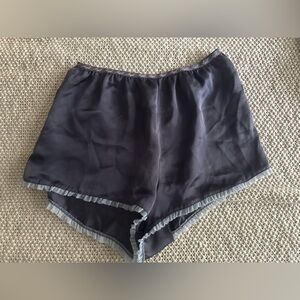 Victorias secrete satin blue/gray shorts with baby blue ruffle trim size small